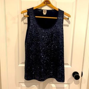 Navy blue sequined sleeveless top